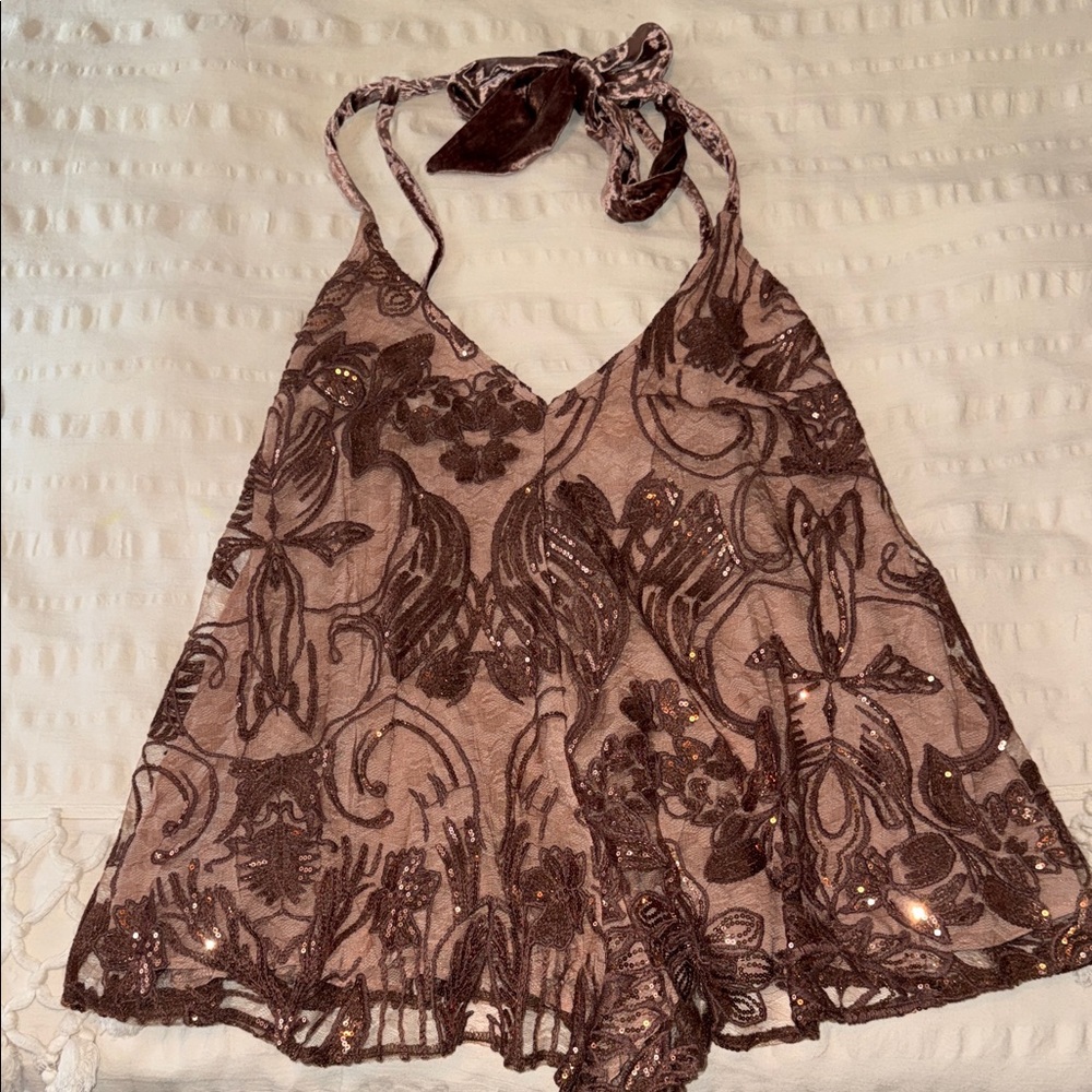 Free People Brown Sequin Camisole